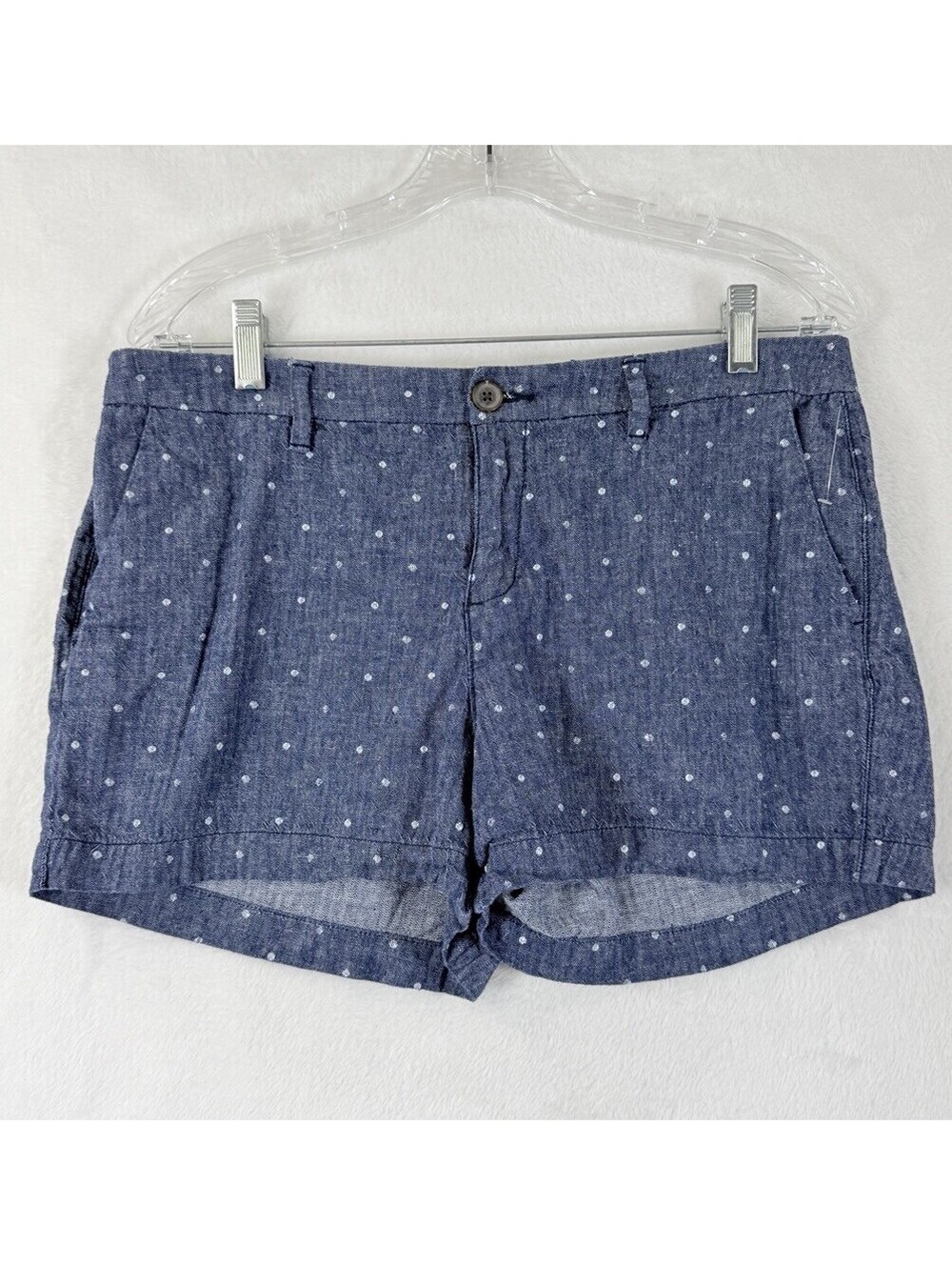 Old Navy Everyday Shorts 10 Women Linen Chambray Blue Polka Dot 3” Womens